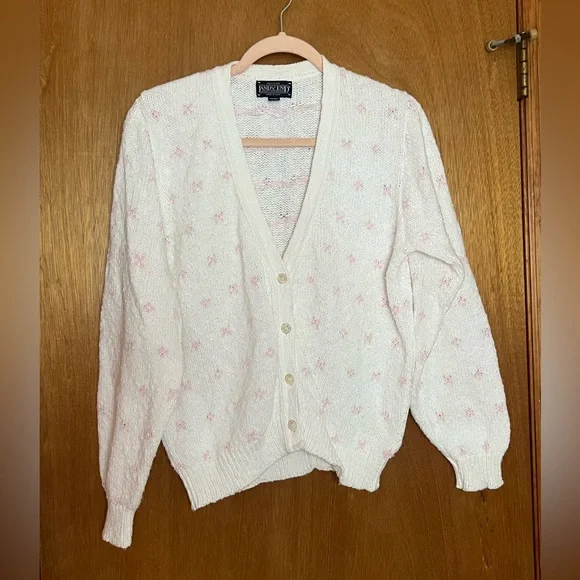 90s LANDS‘END Cotton knit cardigan Vintage 90s Lands End Womens 1X Distressed Blank Cotton Knit